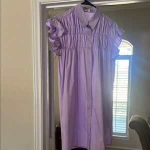 Purple Casual Mini Dress with Pleated Peter Pan Collar